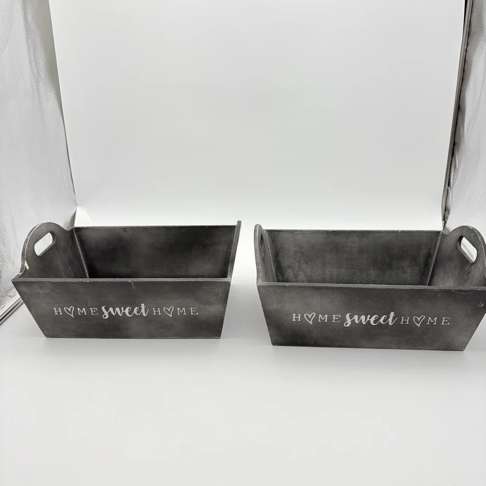 Gray Rectangular Wood Storage Baskets Set Of 2 Home Sweet Home Farmhouse Decor